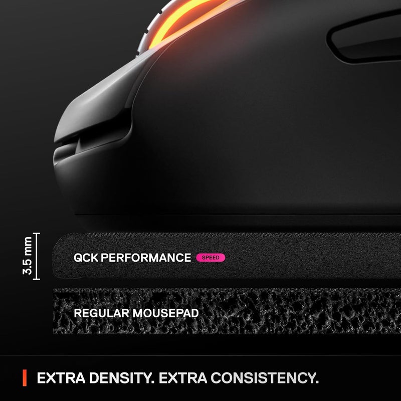 ستيل سيريز وسادة ماوس للألعاب SteelSeries QcK XL للأداء والتحكم، كثافة إضافية لسهولة الانزلاق، حواف مخيطة منخفضة، قاعدة مطاطية نيون غير قابلة للانزلاق، حجم 900 x 400 مم، FPS، MOBAs، RTS، MMO - أسود - Image 4