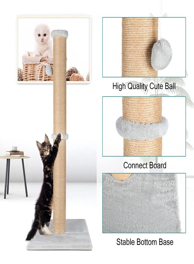 FluffyDream 37'' Cat Scratching Post, Natural Sisal Rope Scratcher with Dangling Teaser Ball and Covered with Soft Plush for Kittens and Adult Cats, Sand Color - Image 2