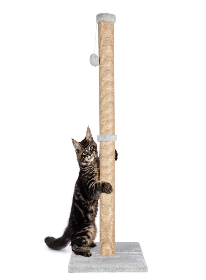 FluffyDream 37'' Cat Scratching Post, Natural Sisal Rope Scratcher with Dangling Teaser Ball and Covered with Soft Plush for Kittens and Adult Cats, Sand Color - Image 1