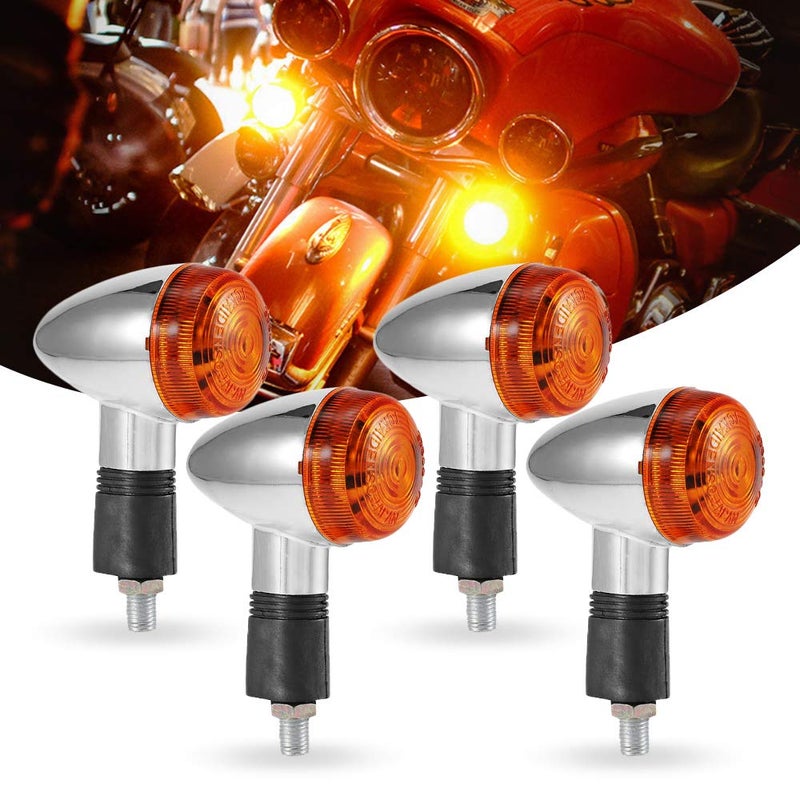 Motorcycle Turn Signals 4pcs Chrome Bullet Front Rear Lights for Honda Harley Kawasaki Suzuki Yamaha Motorcycle Street Standard Custom Bike Cruiser Bobber Chopper ï¼ˆ4pcsï¼‰