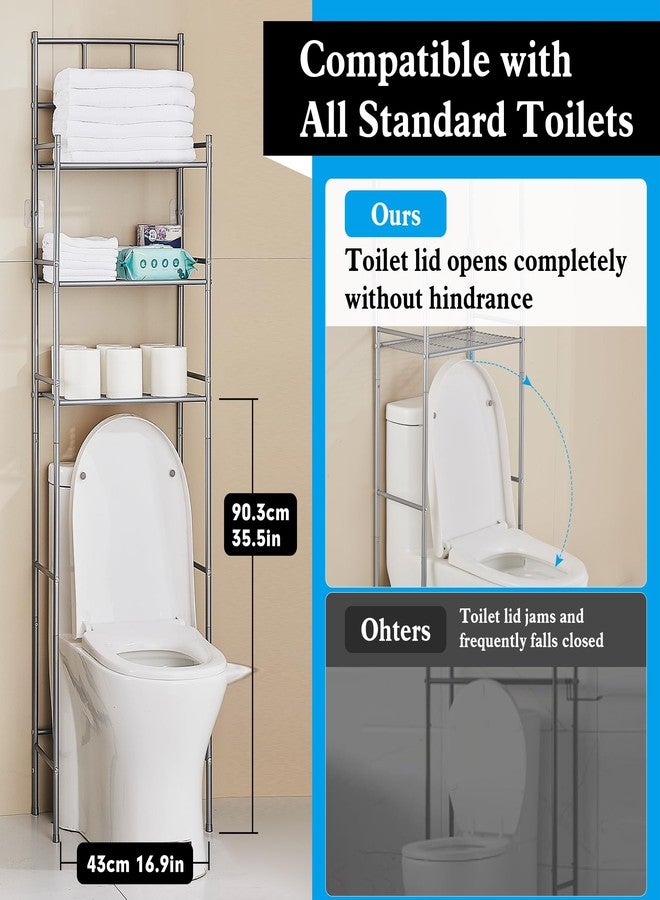 Hoomtaook 3-Tier Over The Toilet Storage Rack - Metal Over Toilet Bathroom Organizer Shelf, Freestanding Over Toilet Bathroom Organizer for Bathroom, Laundry, Living Room, Grey - Image 2