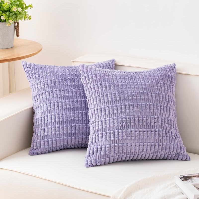 Aegero Pack of 2 Corduroy Decorative Throw Pillow Covers 18x18 Inch Soft Striped Pillow Covers Modern Farmhouse Home Decor for Sofa Living Room Couch Bedï¼ˆPurpleï¼‰ - Image 1