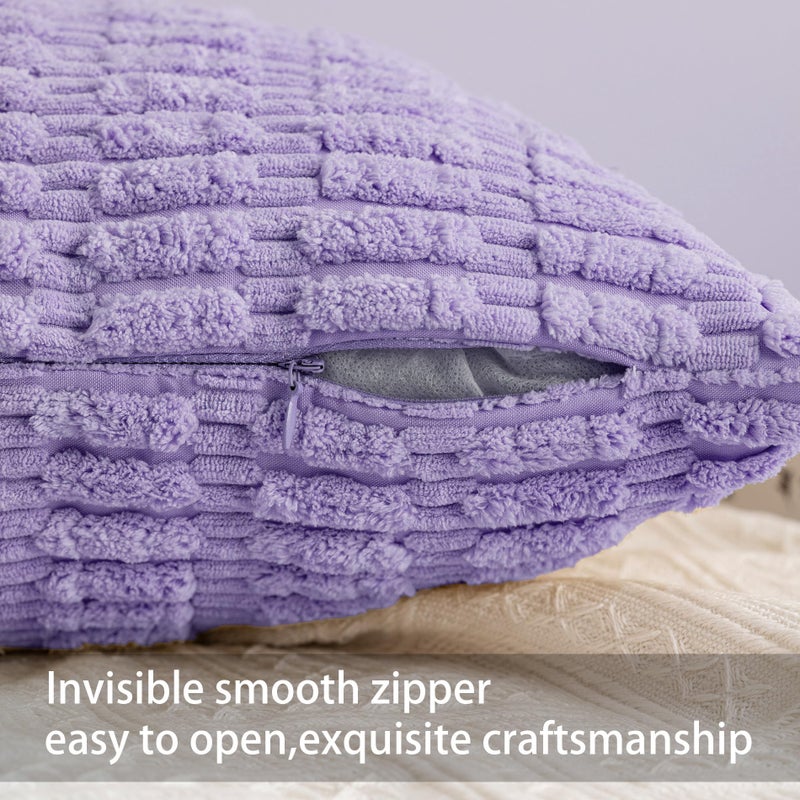 Aegero Pack of 2 Corduroy Decorative Throw Pillow Covers 18x18 Inch Soft Striped Pillow Covers Modern Farmhouse Home Decor for Sofa Living Room Couch Bedï¼ˆPurpleï¼‰ - Image 3