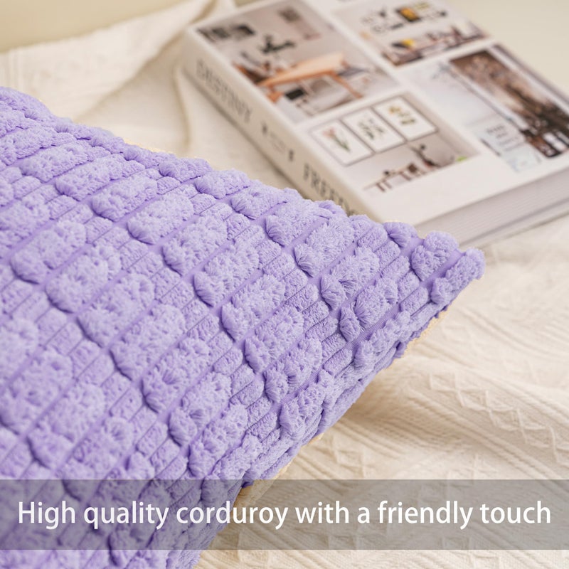 Aegero Pack of 2 Corduroy Decorative Throw Pillow Covers 18x18 Inch Soft Striped Pillow Covers Modern Farmhouse Home Decor for Sofa Living Room Couch Bedï¼ˆPurpleï¼‰ - Image 2