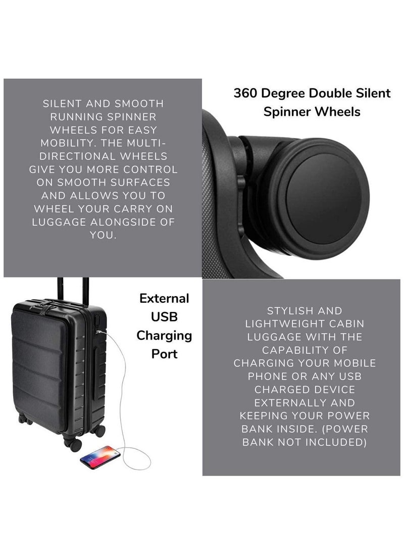 SANTHOME Cabin Trolley Carry On Luggage Bag with 4 Spinner Wheels and Dual TSA Lock I Hard Shell Lightweight Overnight Suitcase for Business Weekend Travel USB External Charging  - Image 3