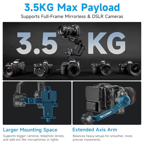FeiyuTech Feiyu SCORP-C2 Camera Gimbal Stabilizer, AI Tracking Gimbal for Vlogging, 7.7 lb Payload, 3-Axis Gimbal with Bluetooth Shutter Control, Compatible with Canon Sony Nikon - Image 2
