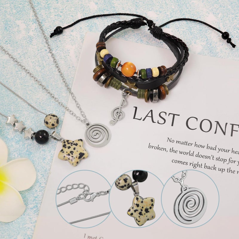 RechicGu Multilayer Y2k Star Necklace Fairy Grunge Bracelets Set Handmade Fairycore Grunge Jewelry Gothic Swirl Star Necklace Punk Rock Roll Music Guitar Accessories for Women Men Swirl - Image 3