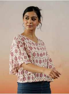 sanskrutihomes All-Over Print Kimono Sleeve V-Neck Top by Styli  - Image 2