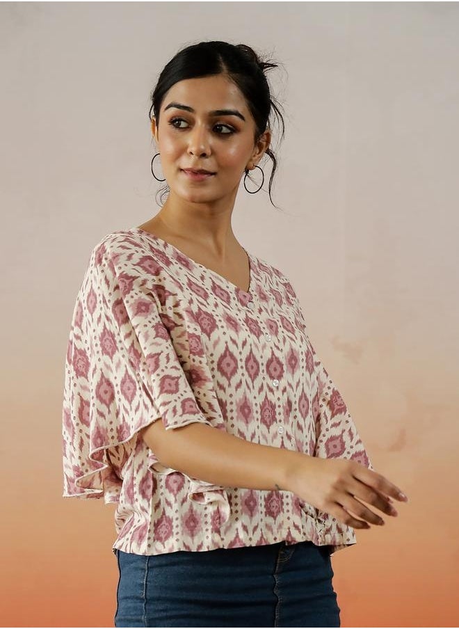 sanskrutihomes All-Over Print Kimono Sleeve V-Neck Top by Styli  - Image 2