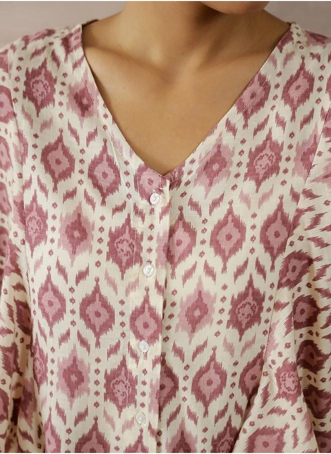 sanskrutihomes All-Over Print Kimono Sleeve V-Neck Top by Styli  - Image 3