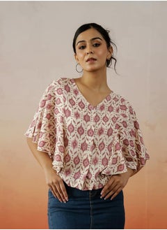 sanskrutihomes All-Over Print Kimono Sleeve V-Neck Top by Styli  - Image 1