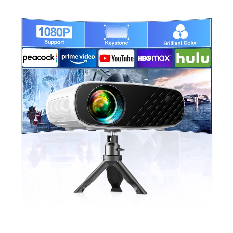 ELEPHAS Mini Projector for iphone, Portable Projector with Tripod, 1080P HD Outdoor Projector, Movie Projector Compatible with Android/iOS/Windows/TV Stick/HDMI/USB - Image 1