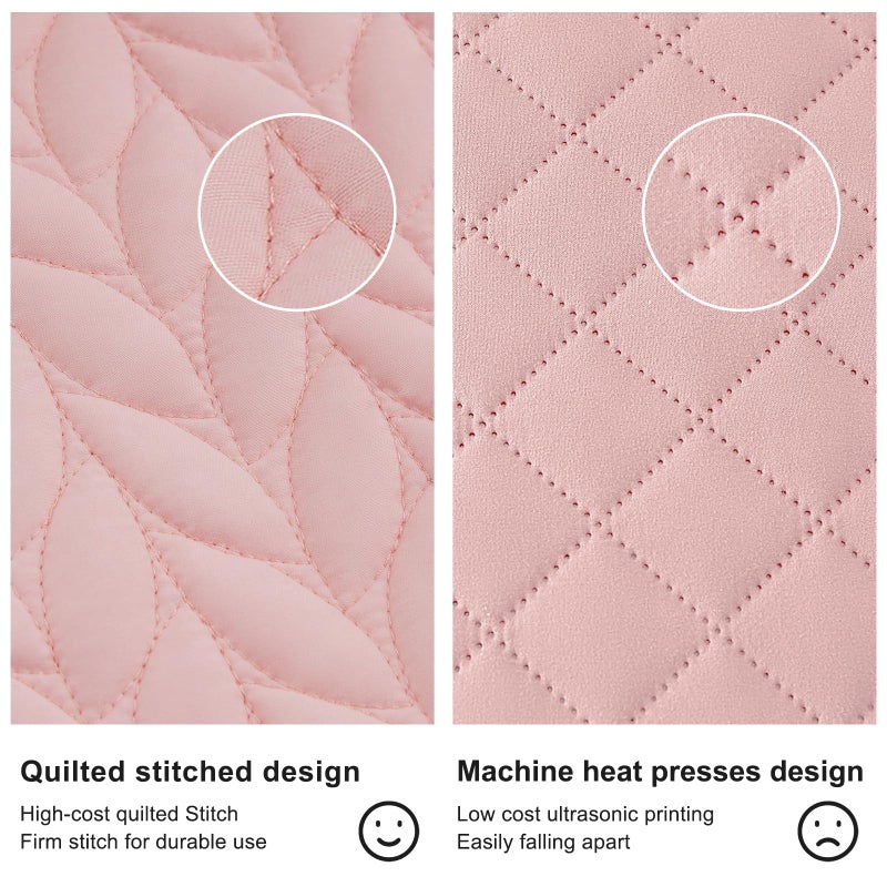 SunStyle Home Pink لحاف مزدوج الحجم طقم سرير خفيف الوزن بطانية صيفية مفرش سرير ناعم ذو وجهين لجميع المواسم 3 قطع أوراق مطرزة فاخرة متينة مبطن خياطة سرير مجموعة أحمر الخدود - Image 5
