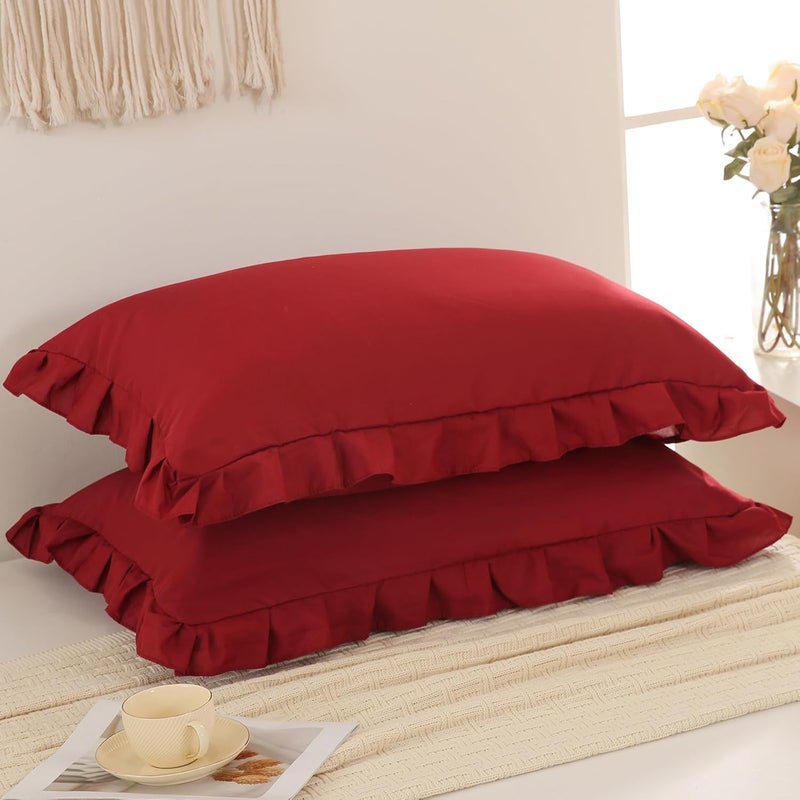 Merryword غطاء وسادة بلون بورجوندي، مقاس 20×26 بوصة، تصميم شيك وأنيق، بحواف متموجة، مجموعة من 2 قطع - Image 2