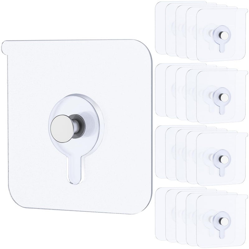 Uniclife 20 Pcs Adhesive Picture Hooks 20 lbs Max 22 Load Heavy Duty Picture Hangers Without Nails Wall Hooks for Hanging Transparent Waterproof Frame Hangers Sticky Hooks for Bathroom Kitchen