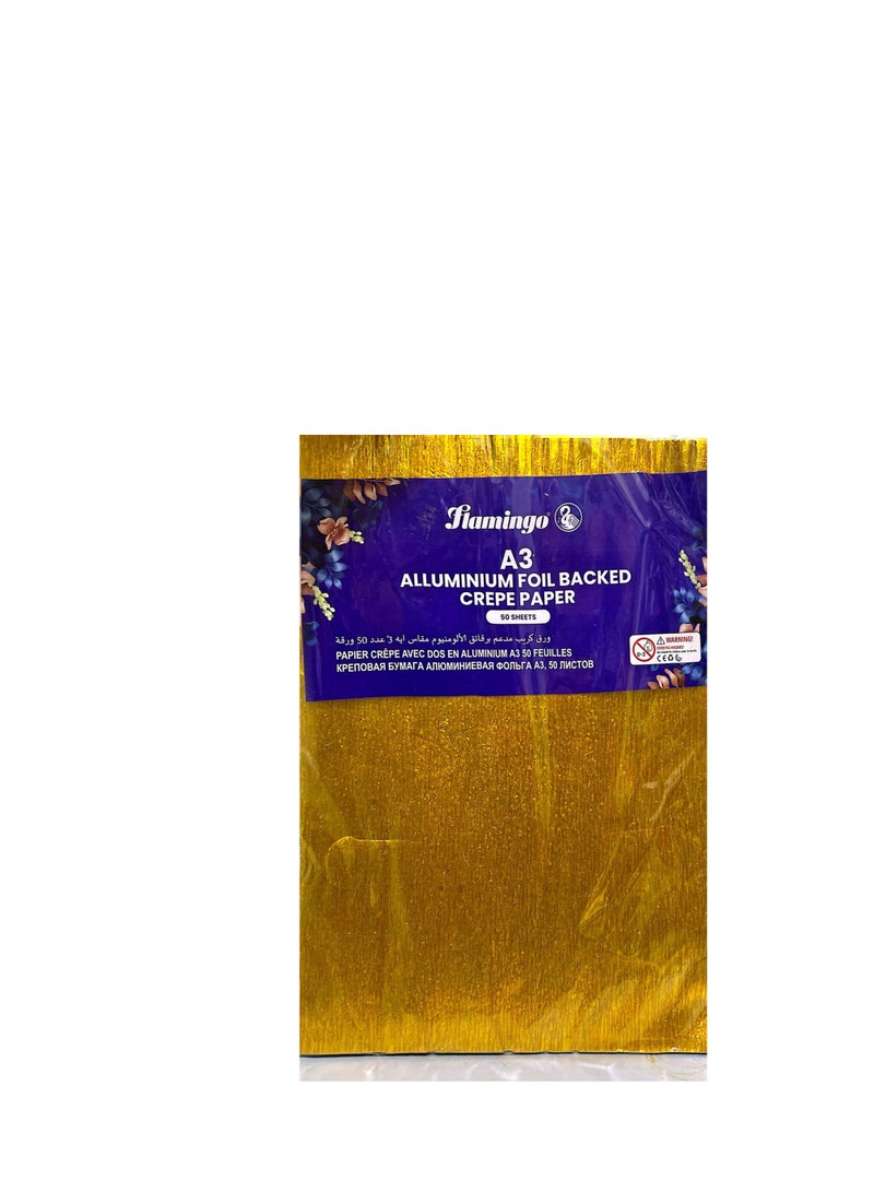 Flamingo Aluminium Crepe Paper Assortment. Pack of 50 Top quality aluminium crepe paper in a range of bright shiny metallic colours. Ideal for a wide variety of decorative projects. A3 SIZE ASSORATED COLORS 10 COLORS - Image 5