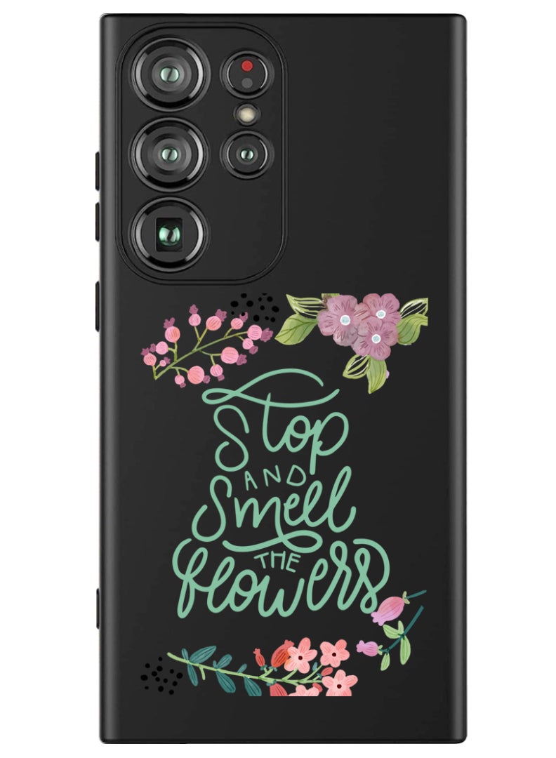 Theodor Protective Slim Fit Case Liquid Silicone Cover with Full Body Protection Anti-Scratch Shockproof Case For Samsung Galaxy S24 Ultra (Black) - Stop & Smell Flowers - Image 1