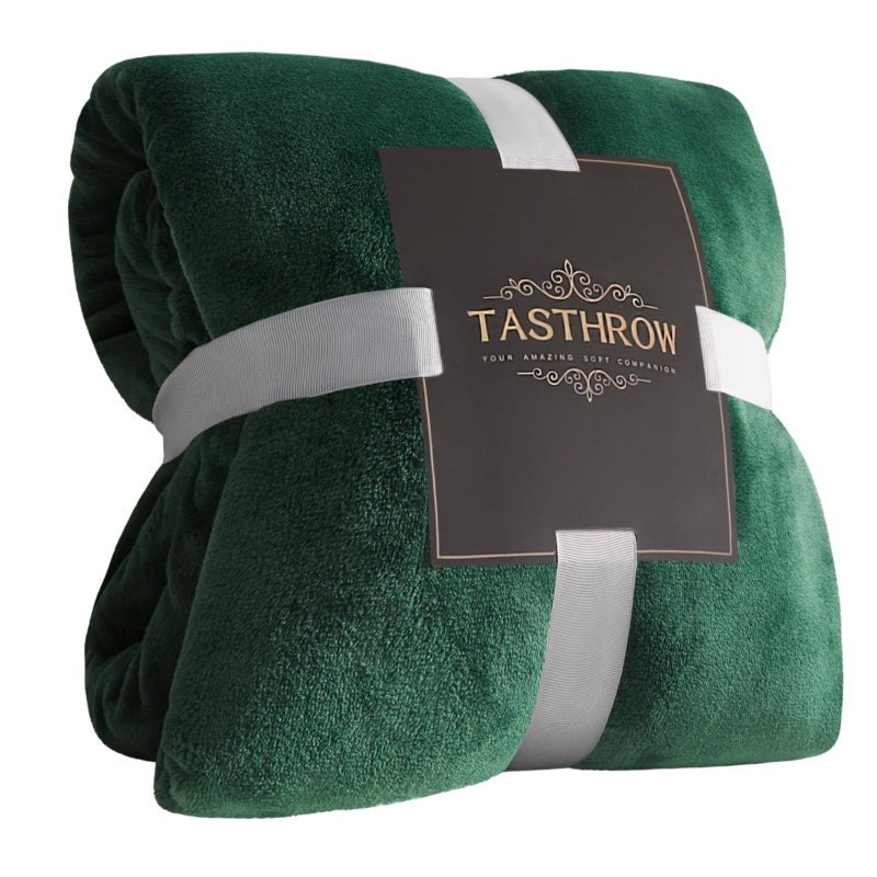 TASTHROW Large Flannel Fleece Throw Blanket, 50Ã—70 Inch - Cozy Lightweight Thick Blanket - All Seasons Suitable for Women, Men and Kids (Dark Green) - Image 1
