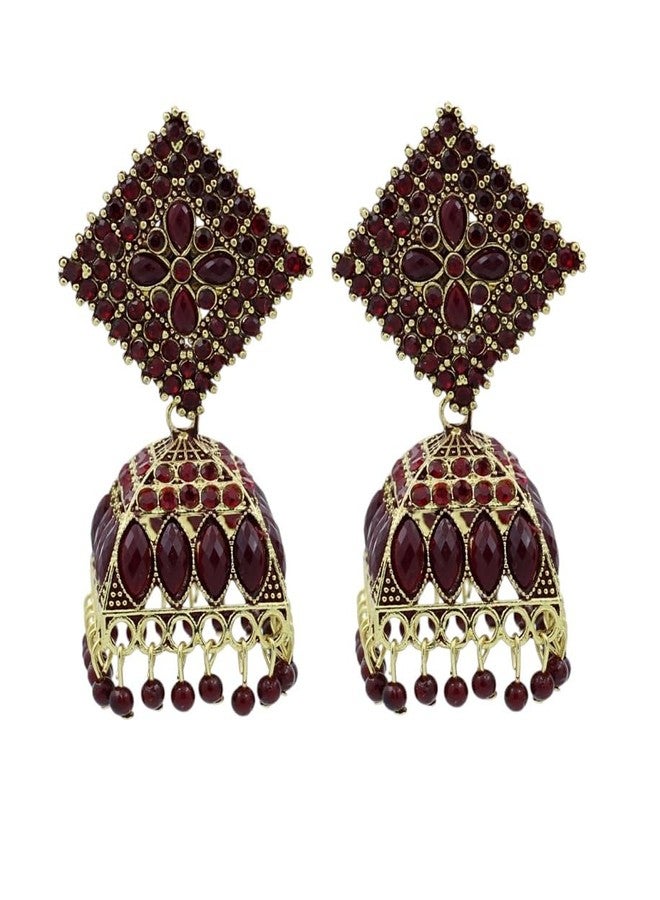 Stylewell Traditional Maroon Color Jhumka Earrings Set for Women & Girls,antique Gold Plated Ethnic Jewelry,lightweight Oxidized Indian Earrings for Festive - Image 1