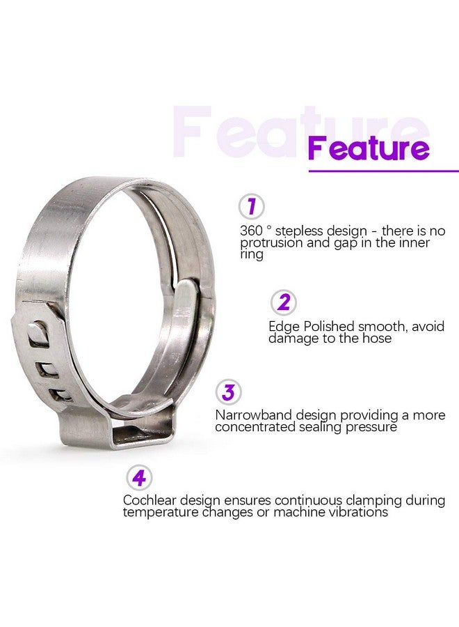 Swpeet Swpeet 120Pcs 8 Sizes 304 Stainless Steel Single Ear Hose Clamps, Crimp Hose Clamp Assortment Kit Ear Cinch Rings Crimp Pinch Fitting Tools Perfect for Automotive, Home Appliance Line  - Image 3