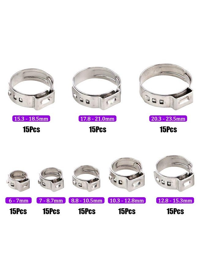 Swpeet Swpeet 120Pcs 8 Sizes 304 Stainless Steel Single Ear Hose Clamps, Crimp Hose Clamp Assortment Kit Ear Cinch Rings Crimp Pinch Fitting Tools Perfect for Automotive, Home Appliance Line  - Image 2