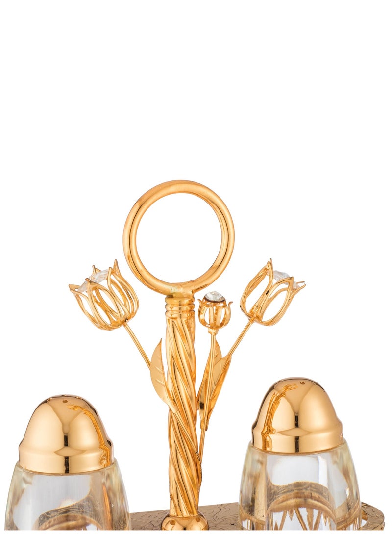 دانيا طقم مملحة وفلفل زجاجي مع حامل معدني ذهبي فاخر 🌟✨ - Image 5