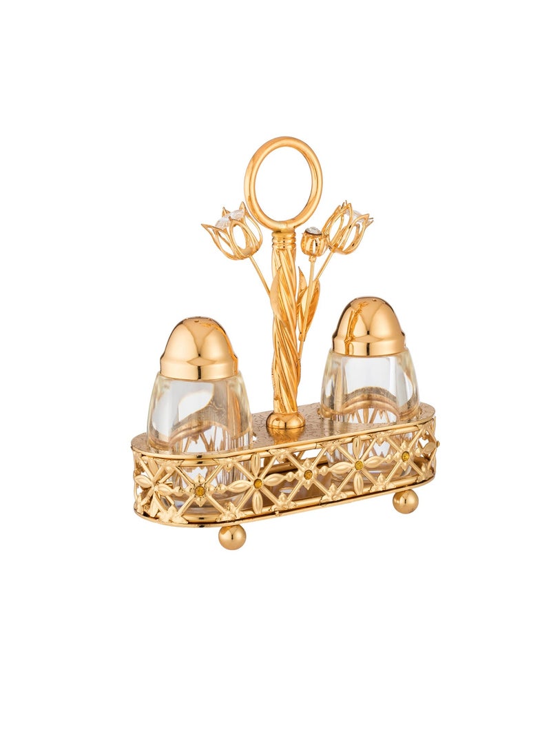 دانيا طقم مملحة وفلفل زجاجي مع حامل معدني ذهبي فاخر 🌟✨ - Image 3