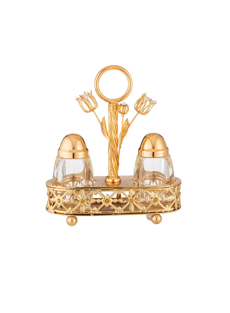 دانيا طقم مملحة وفلفل زجاجي مع حامل معدني ذهبي فاخر 🌟✨ - Image 2