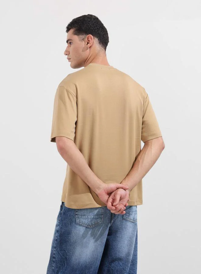 The Indian Garage Co Men Relaxed Fit Embroidered Crew Neck Half Sleeves T-Shirt