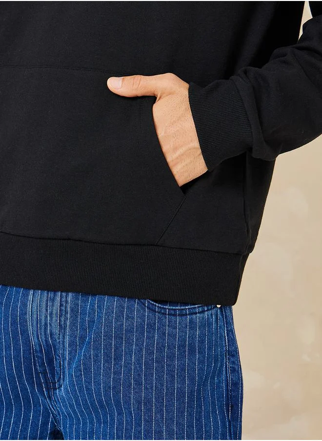Styli Relaxed Fit Fleece Hoodie with Kangaroo Pocket