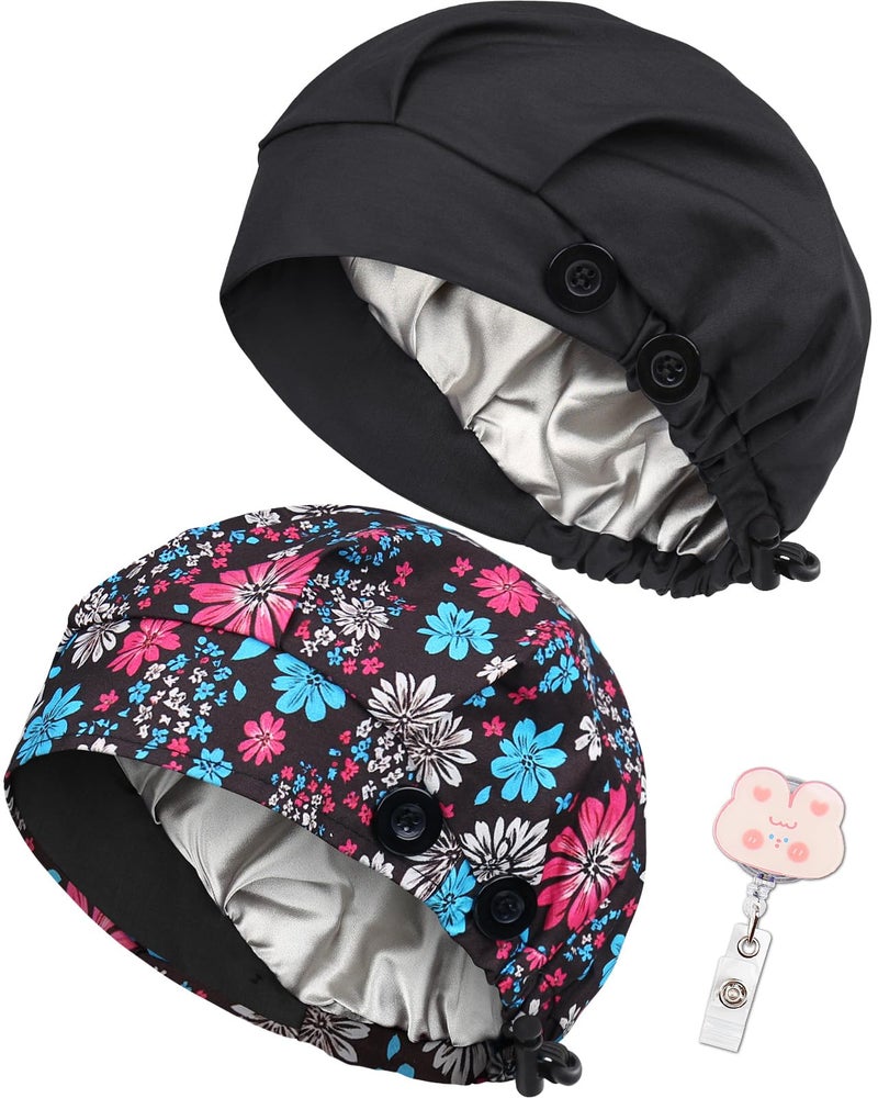 Yuest Scrub Caps for Women Satin Lined Nurse Caps Women Scrub Hats - Image 5