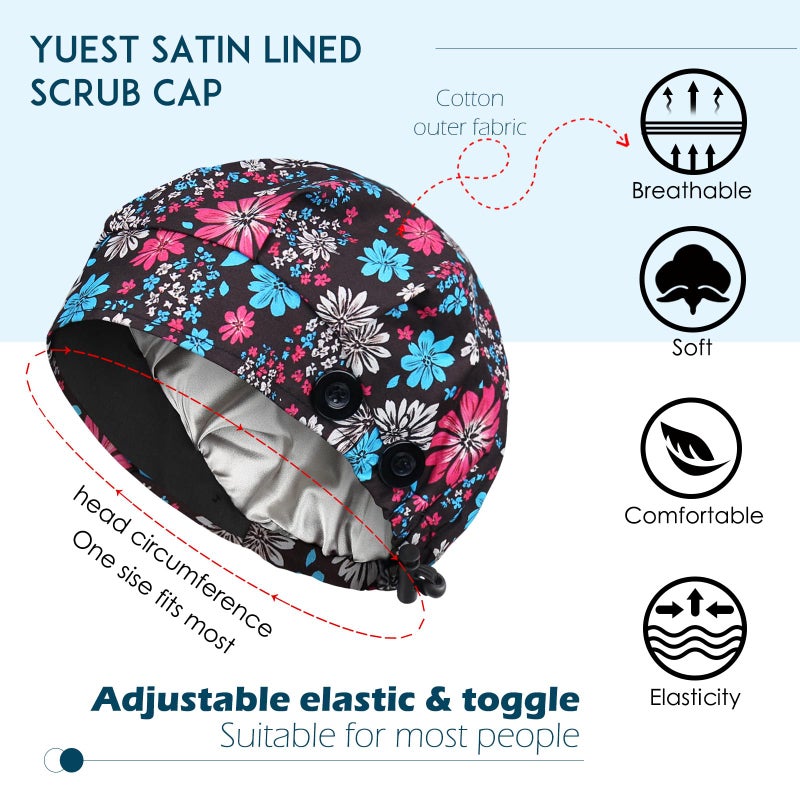 Yuest Scrub Caps for Women Satin Lined Nurse Caps Women Scrub Hats - Image 2