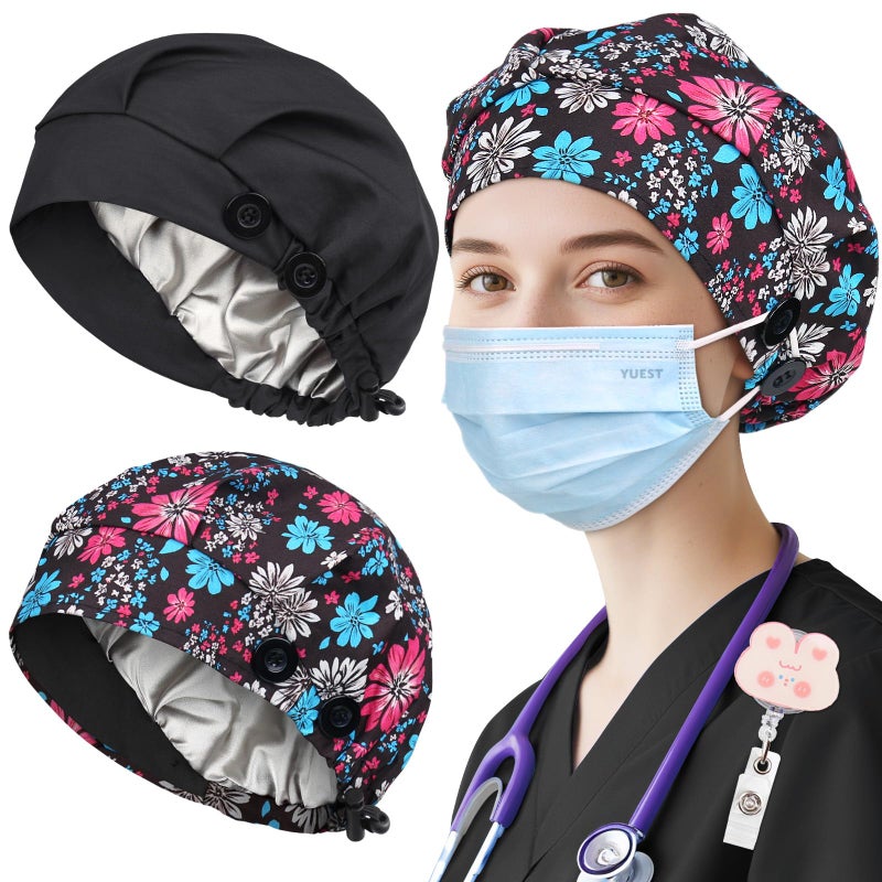 Yuest Scrub Caps for Women Satin Lined Nurse Caps Women Scrub Hats - Image 1