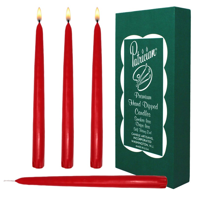 10 Inch Household Red Taper Candles 12 pack 10 Long Hand Dipped Dinner Candle Dripless Smokeless for Party Wedding and Birthday Unscented