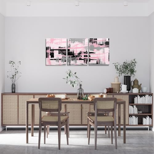 Feelyou Pink Black Grey Framed Canvas Wall Art Modern Stripes Office Decor for Living Room - Image 3