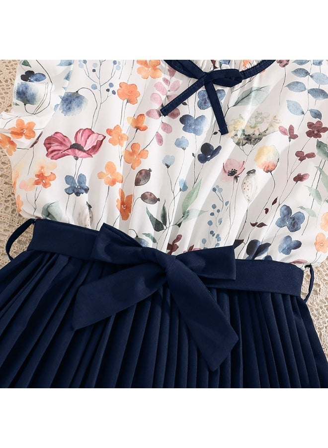 Smarties AE Girls Floral Top & Pleated Navy Dress – Elegant Party Dress for Girls 8-9 Years, Short Sleeve Summer Dress for Birthday, Casual & Occasion Wear - Image 5