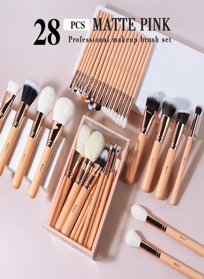 BEILI Makeup Brushes 28pcs Pink Makeup Brush Set Premium Goat Synthetic Kabuki Foundation Blending Brush Face Powder Blush Concealers Eye Shadows Make Up Brush Set(Pink/Rose Gold) - Image 2