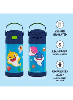 THERMOS THERMOS FUNTAINER 12 Ounce Stainless Steel Vacuum Insulated Kids Straw Bottle, Baby Shark  - Image 2