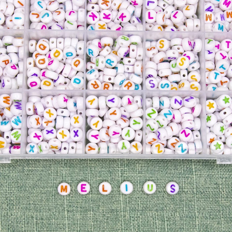 Melius Acrylic Colorful Letter Beads, 1450 Pcs 4x7mm Round Alphabet Beads in 28 Grid Box for Jewelry Making, DIY Bracelets, Necklaces, Key Chains, Bracelets (4x7mm, Colorful) - Image 3