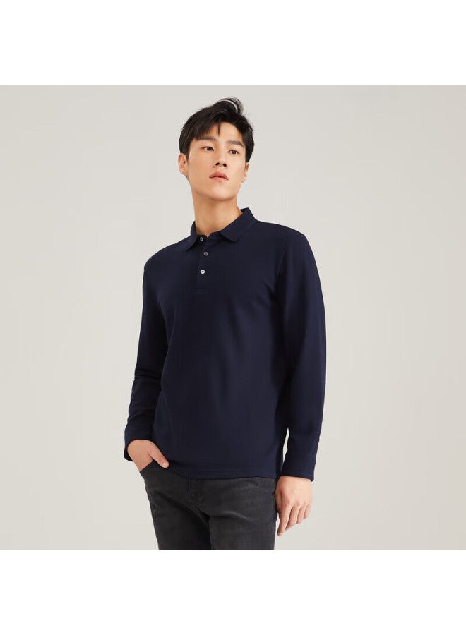 Youngor Polo Men's Autumn And Winter Youth Business Casual Long-sleeve Polo Shirt, Navy Blue, L - Image 2