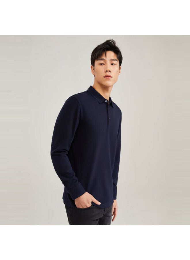 Youngor Polo Men's Autumn And Winter Youth Business Casual Long-sleeve Polo Shirt, Navy Blue, L - Image 3