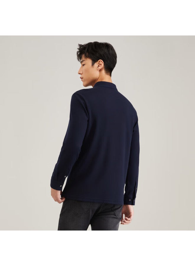 Youngor Polo Men's Autumn And Winter Youth Business Casual Long-sleeve Polo Shirt, Navy Blue, L - Image 5