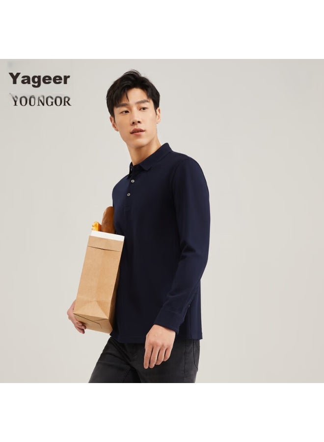 Youngor Polo Men's Autumn And Winter Youth Business Casual Long-sleeve Polo Shirt, Navy Blue, L - Image 1
