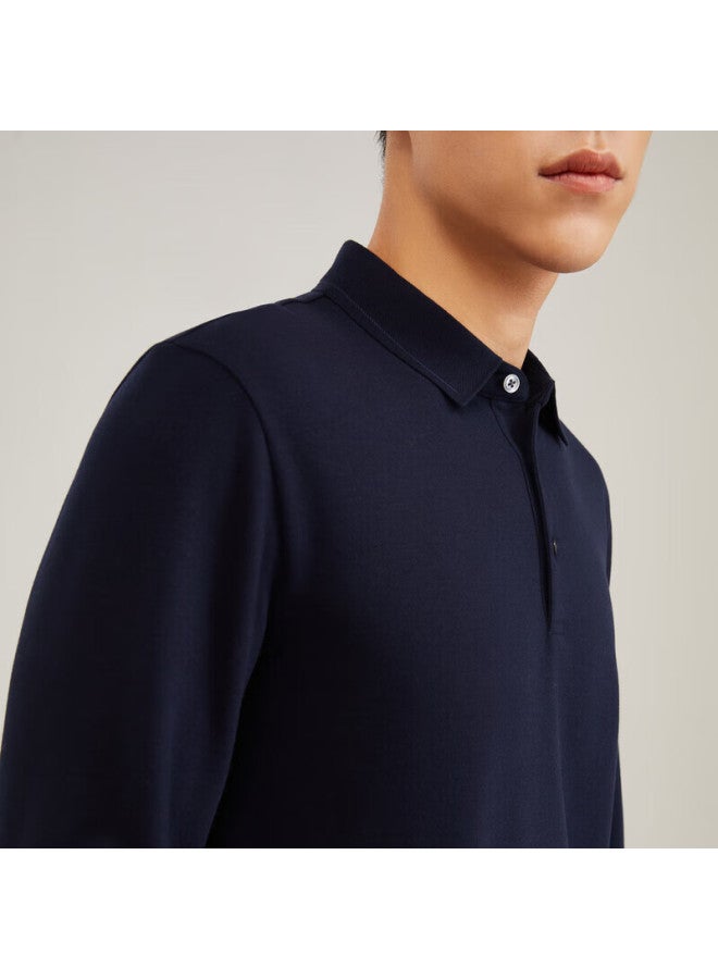 Youngor Polo Men's Autumn And Winter Youth Business Casual Long-sleeve Polo Shirt, Navy Blue, L - Image 4