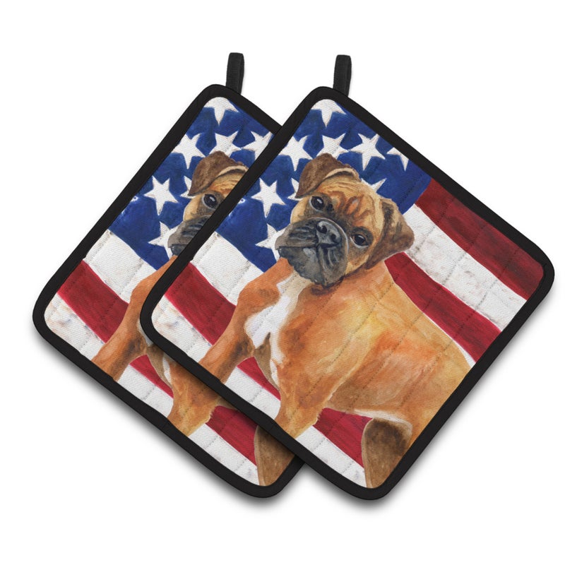 Caroline's Treasures ""Caroline's Treasures German Boxer Patriotic Decorated pot holder  7.5H x 7.5W  USA American Flag"" 