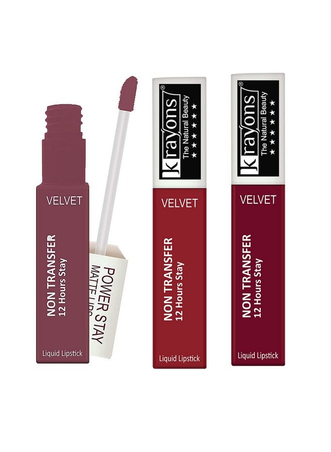 krayons أحمر شفاه سائل مات طويل الأمد من كرايونز باور ستاي غير قابل للنقل 12 ساعة، 4 مل لكل واحدة، مجموعة (عبوة من 3) (موج غلاز، ريد راش، مارون ماجيك) - Image 1