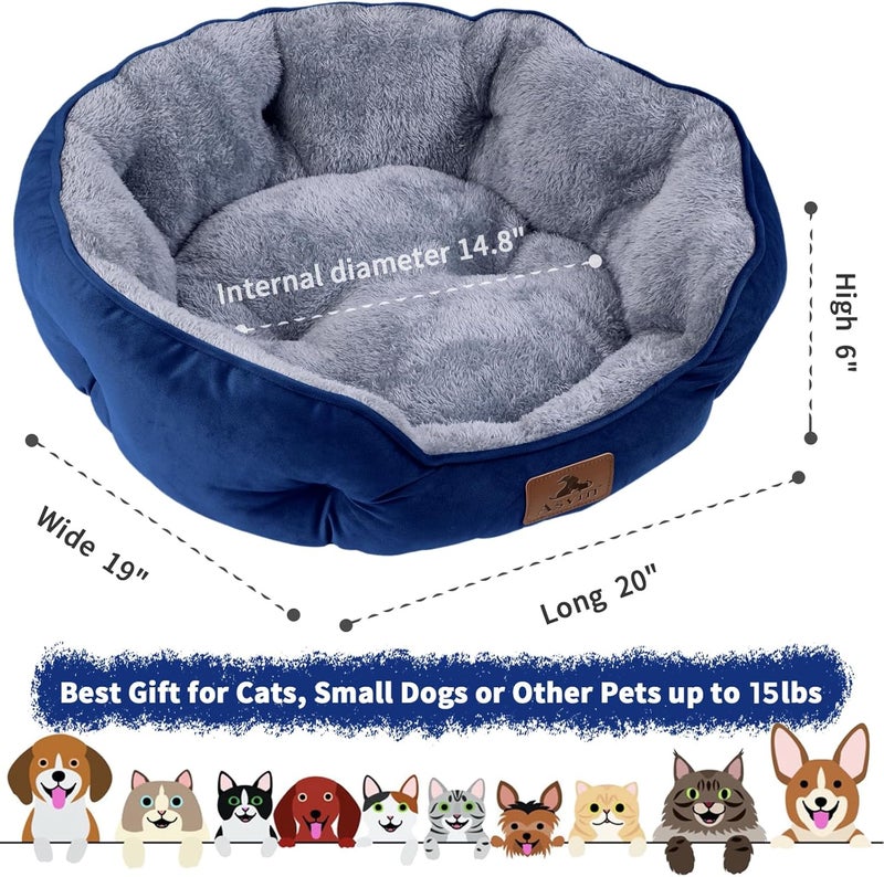 Asvin Small Dog Bed for Small Dogs, Cat Beds for Indoor Cats, Pet Bed for Puppy and Kitty, Extra Soft & Machine Washable with Anti-Slip & Water-Resistant Oxford Bottom, Blue, 20 inches - Image 3