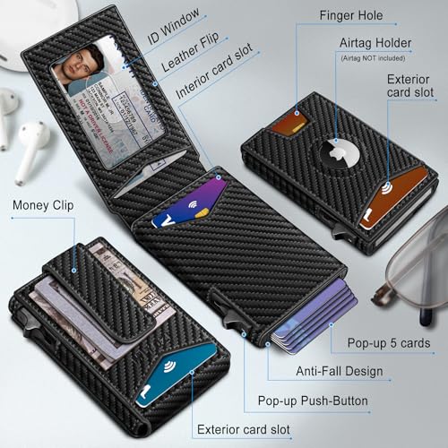 miyozi Airtag Wallet for Men Money Clip 9Card PopUp Credit Card Holder with ID Window RFID Blocking Metal Case Magnetic Closure Front Pocket Wallet Gift Box - Image 3
