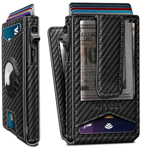 miyozi Airtag Wallet for Men Money Clip 9Card PopUp Credit Card Holder with ID Window RFID Blocking Metal Case Magnetic Closure Front Pocket Wallet Gift Box - Image 1