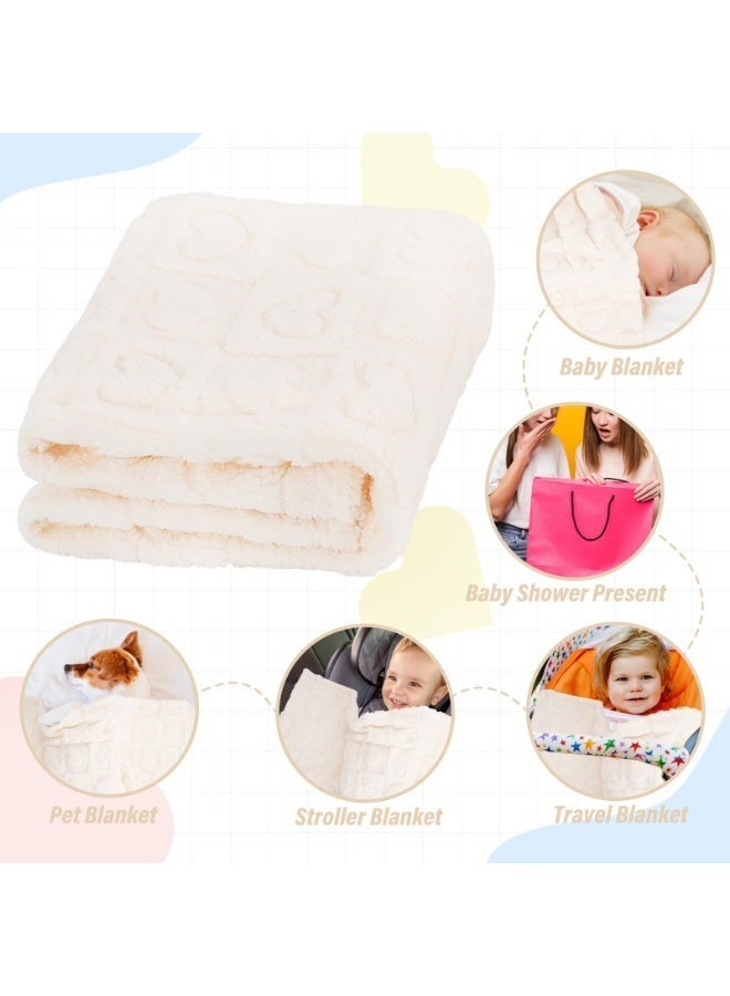نوا Baby Blanket for Boys Girls, Soft Warm Cozy Heart Toddler Blankets, Fluffy Infant Toddler Newborn Receiving Blankets for Crib Stroller(White) - Image 5
